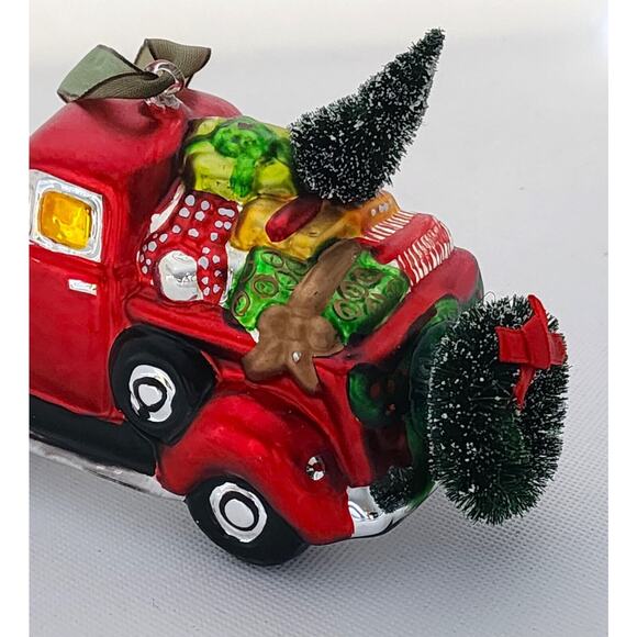 ORNAMENT-Holiday-Glass-Red Pickup Truck-Christmas Tree-Unique-Novelty-Large - Picture 7 of 14